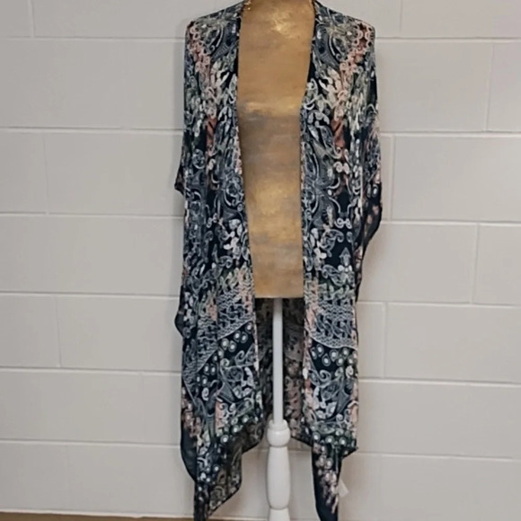 Moss Rose OS Super Soft Long Kaftan Kimona Open Cardigan Greens Pink Cream White - Picture 8 of 8